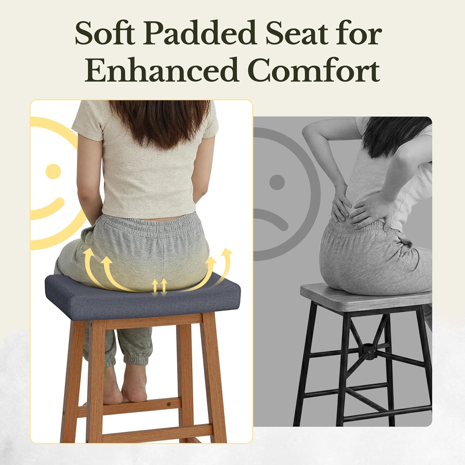 Yaheetech 24 Inch Counter Height Bar Stools Set of 3, Backless Saddle Stool Chair for Kitchen Counter Island with Footrests for Dining Room Small Space, Dark Gray