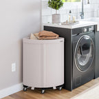 Seville Classics Large Commercial Heavy Duty Rolling Steel Frame Laundry Hamper Canvas Cart Bin, w/Wheels for Hotel, Home, Closet, Bedroom, Natural White, Corner 17.7” D x 24.0” W