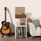 DALEMHOME Record Player Stand with Charging Station, 3-Tier Side Table for 100 Vinyl Storage, End Table for Living Room, Bedroom, White HKET1001WT