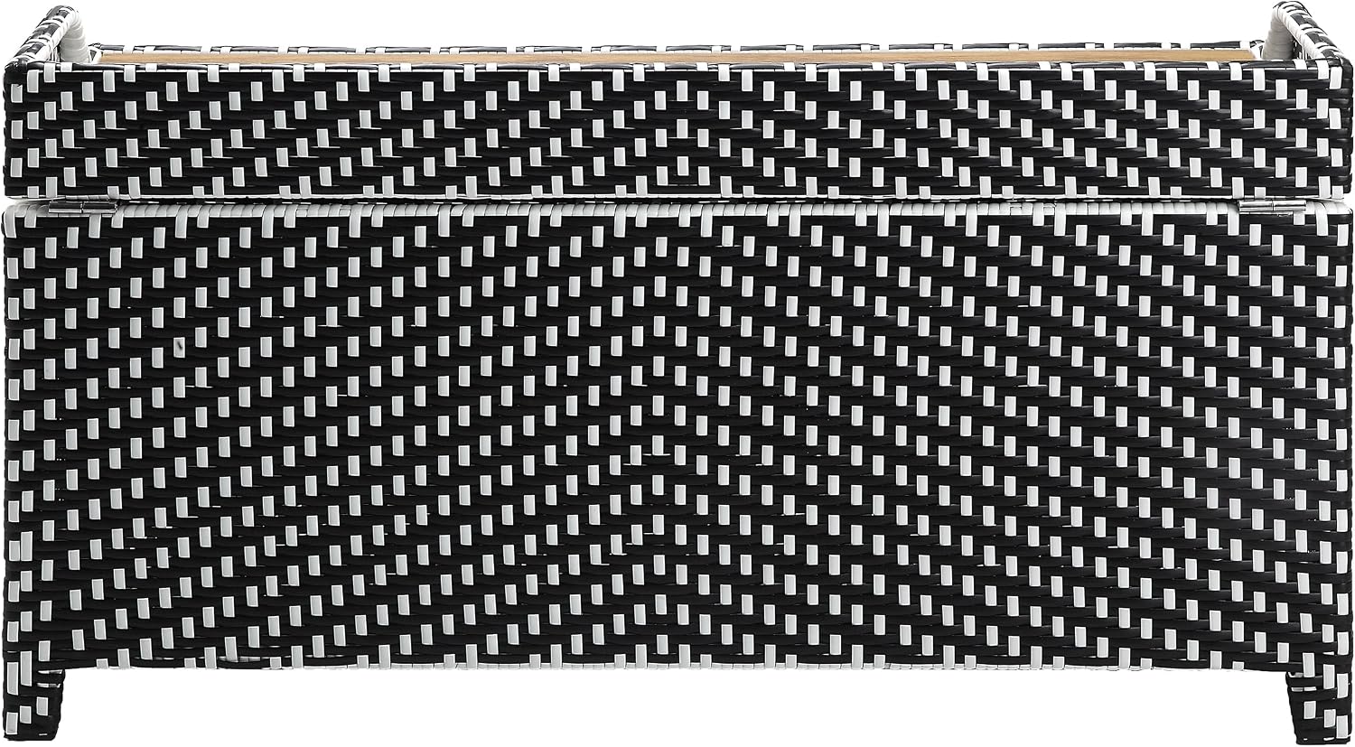 Greemotion Azur Beach Aluminum and All-Weather Wicker 41 in. Wide Storage Bench for Garden, Backyard, Patio, Pool Area, Porch, Black and White