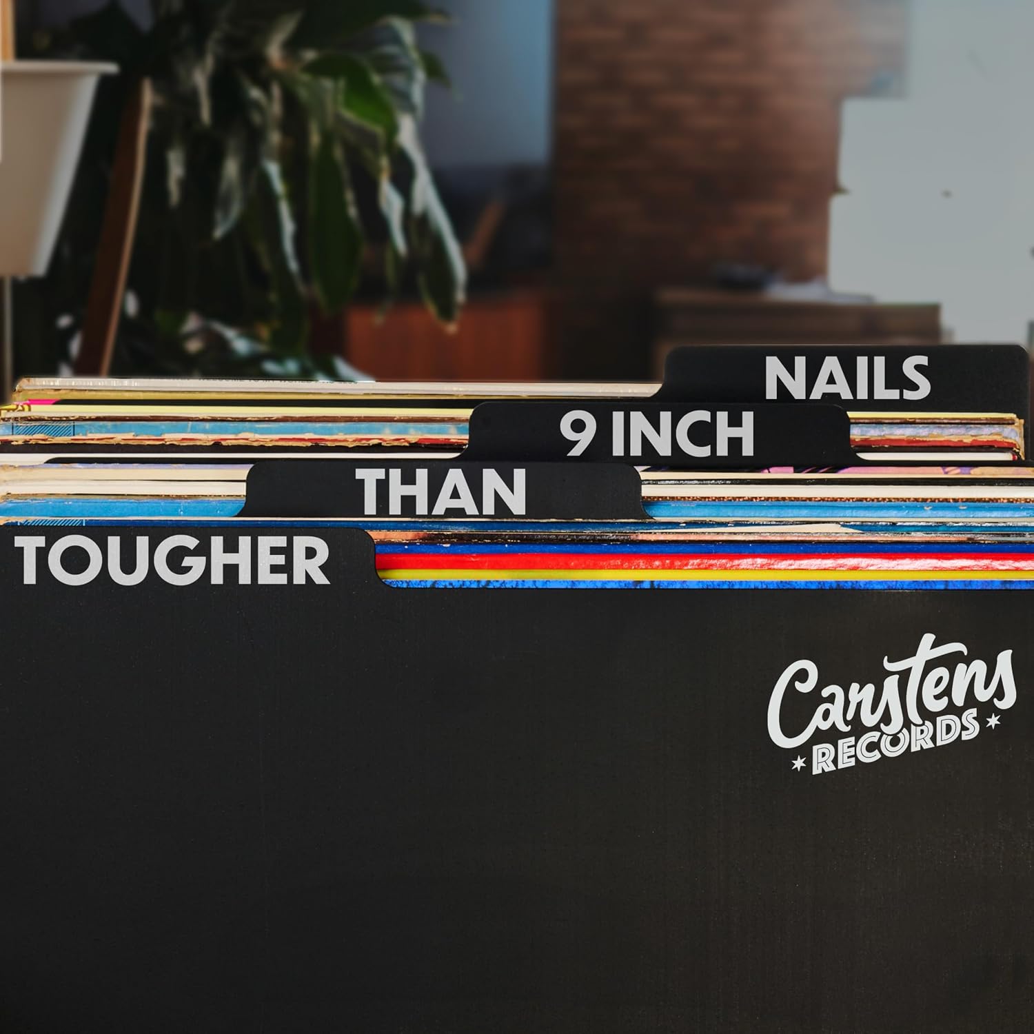 Carstens Records Heavy Duty Vinyl Album Dividers | 12" LP Separators with Tabs | Made in The USA | Music Organizer Tabs for Collectors (Black, Double-Sided, A-Z Vertical Tabs, 26 Tab Set)