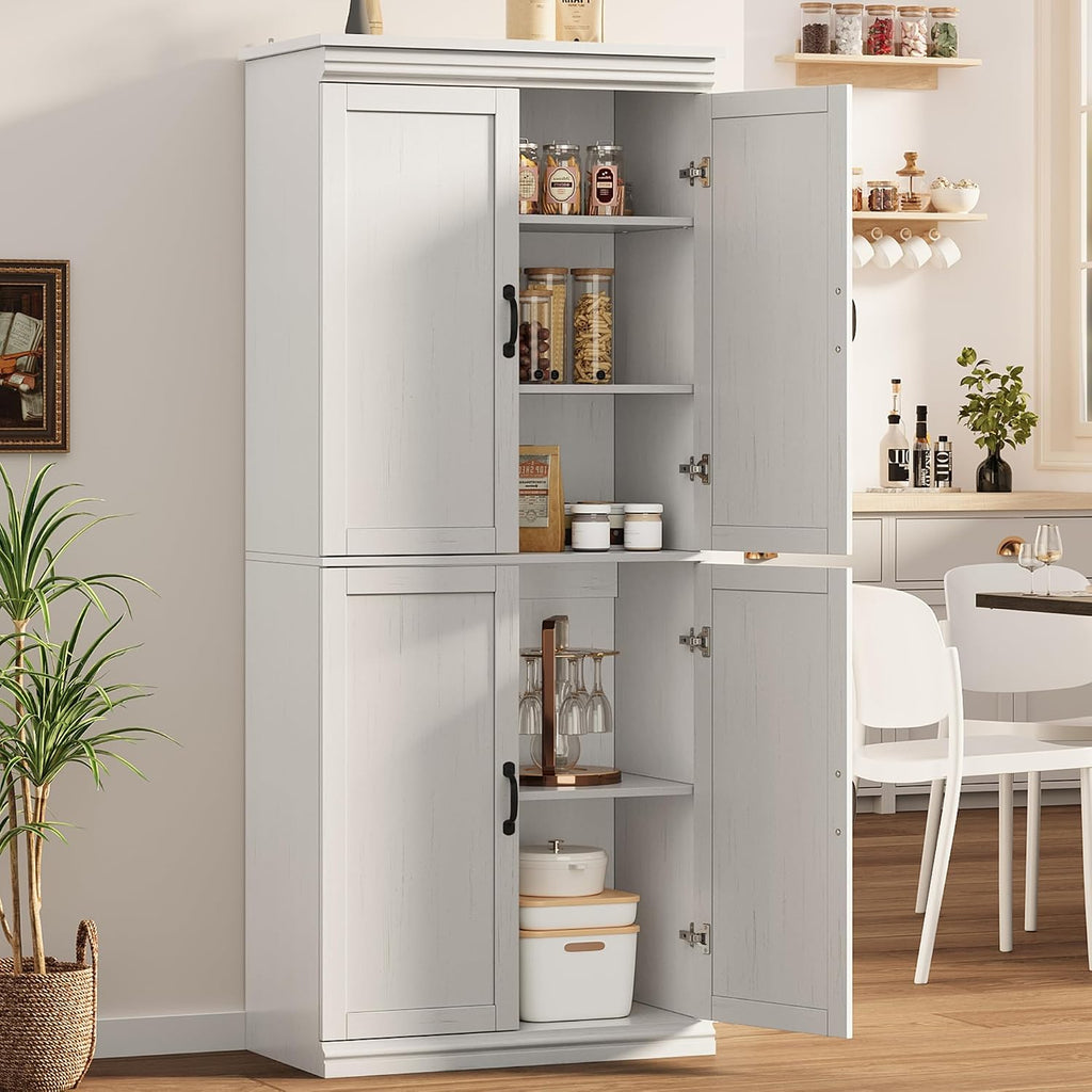 GarveeHome Pantry Cabinet, Freestanding Kitchen Pantry Storage Cabinet,70 in Cupboard, Tall Storage Cabinet with Doors and Adjustable Shelves, for Bathroom, Dining Room, Living Room, Antique White