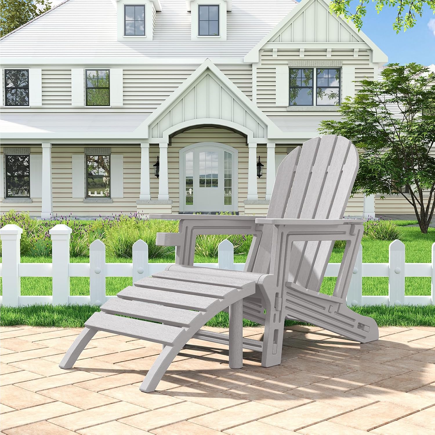Adirondack Ottoman Tool-Free Assembly, HDPE All Weather Outdoor Foot Rest, Plastic Adirondack Chair Footstool for Patio Deck Backyard Outside(Grey)