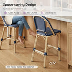 PURPLE LEAF Patio French Counter Height Stool Set of 2 Outdoor Backrest Barstools Aluminum Frame in Champagne Finish Woven Rattan for Indoor Kitchen Garden Balcony Restaurant Navy Blue