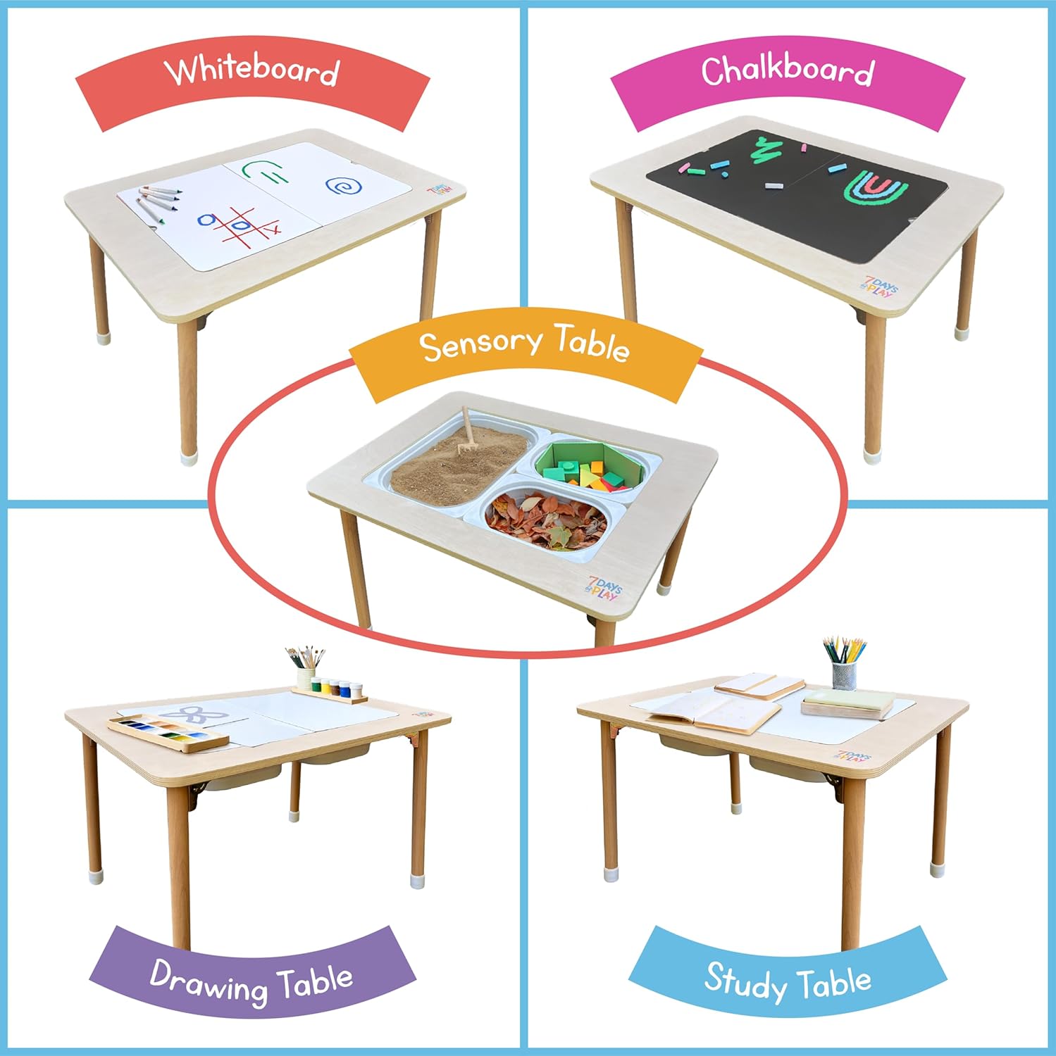 7 Days of Play Sensory Play Activity Table with Foldable Legs, Storage Bins, and Lid - Sensory Table for Toddlers & Kids | Great Gift for Birthdays, Christmas & Special Occasions