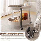 Oval Mobile Side Table with Lockable Wheels,Modern 2-Tier Storage Bedside Table,End Table for Living Room, Bedroom, Small Space,Easy Assembly