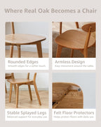 Solid Wood Dining Chairs Set of 6, Curved Back Wooden Dining Room Chairs, Armless Kitchen Chairs for Dining Room, Oak Side Chairs for Everyday Use