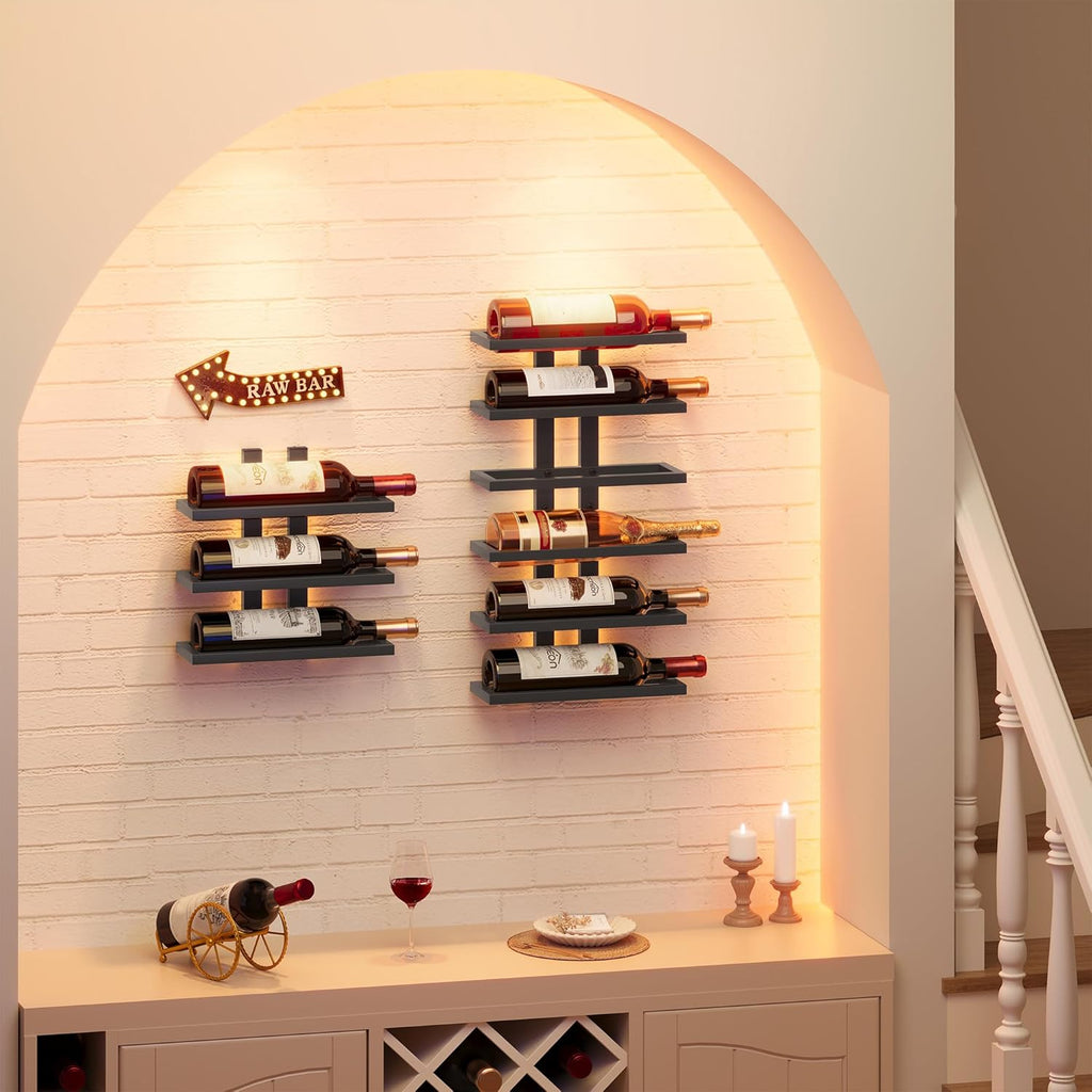 Hoctieon 2-Set 6 Tier Wall Mount Wine Rack (12 Tiers), Wall Racks for Wine Bottles Display and Storage, Hanging Bottle Organizer for Living Room, Dining Room, Wine Cellar, Bar, Black