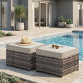 2 Piece Patio Sofa Ottomans with 4.3" Thick Cushions, Wicker Outdoor Couch Extension Set, All-Weather Rattan Seating Accessory for Backyard Furniture,Beige