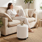 Get Set Style Ottoman with Wheels, Rolling Vanity Stool for Makeup, Upholstered Vanity Rolling Chair Footrest Round Ottoman Foot Stool for Living Room, Bedroom Beige