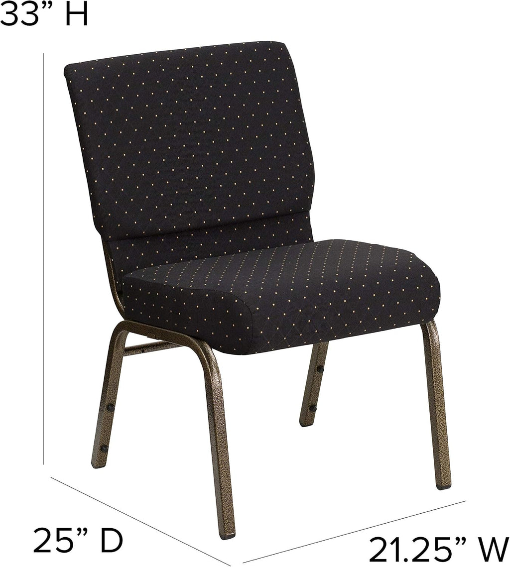 EMMA + OLIVER 21" W Stack Church Chair, Black Dot Patterned Fabric/Gold Vein