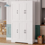 IRONCK Kitchen Pantry Storage Cabinet, Modern Food Pantries with 12 Shelves, 2 Door Racks, Adjustable Shelves, Freestanding Cupboard for Kitchen, Dining Room, White