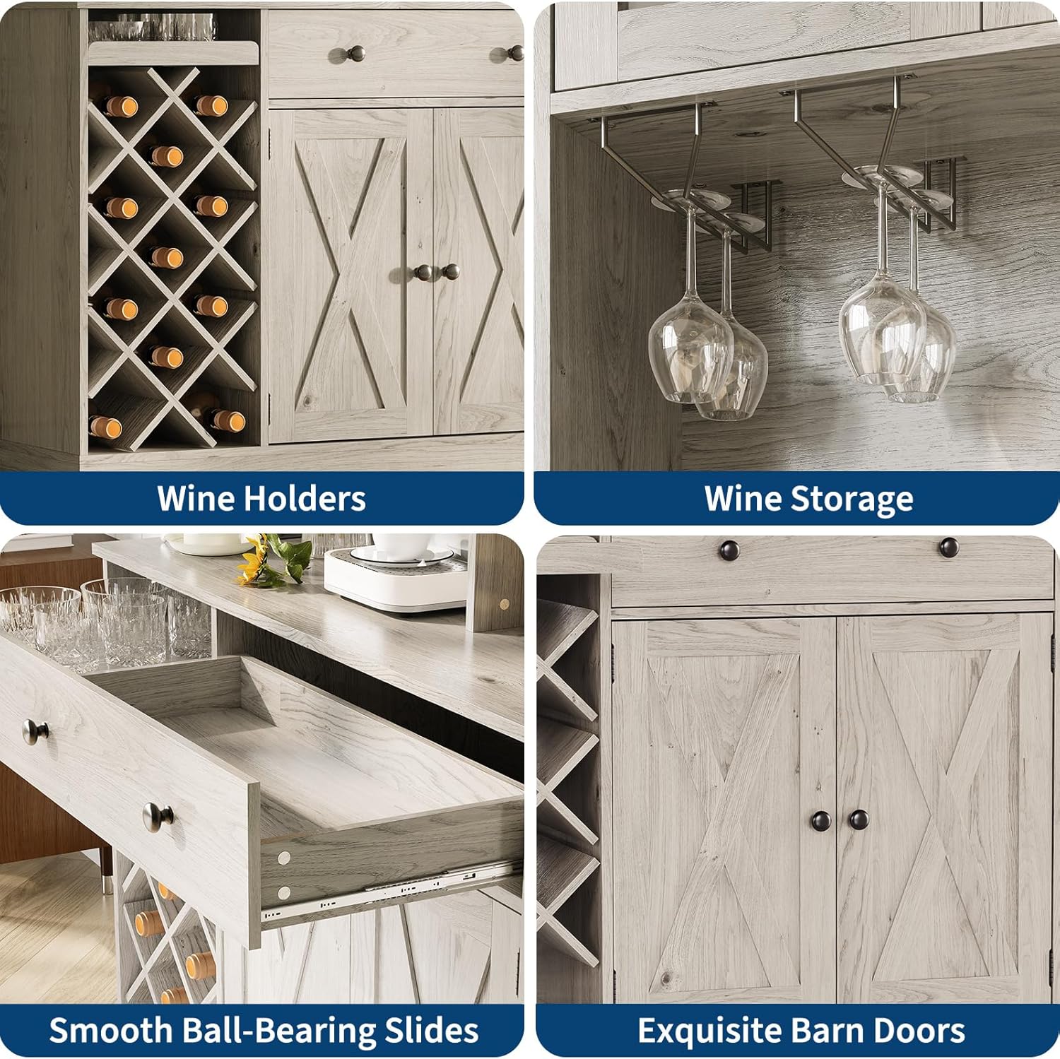 IDEALHOUSE 72 Inch Tall Kitchen Pantry Cabinet with Power Outlet - Wine Bottle Rack, Barn Doors, Ample Storage, Modern Sideboard Buffet for Dining Room, Kitchen, or Home Bar