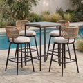 Swivel Outdoor Bar Chairs Set of 4, Hand-Woven Rope Patio Bar Stools with Removable & Washable Cushions, 360° Swivel Metal Frame, All-Weather High Top Chairs, 400 lbs Capacity, Beige