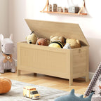 HOOBRO 39.4'' Storage Bench, Large Toy Box, Storage Chest with Faux Rattan Decoration, Toy Storage Organizer, Safety Hinge and Sturdy Support, for Living Room, Bedroom, Natural NL101CW01