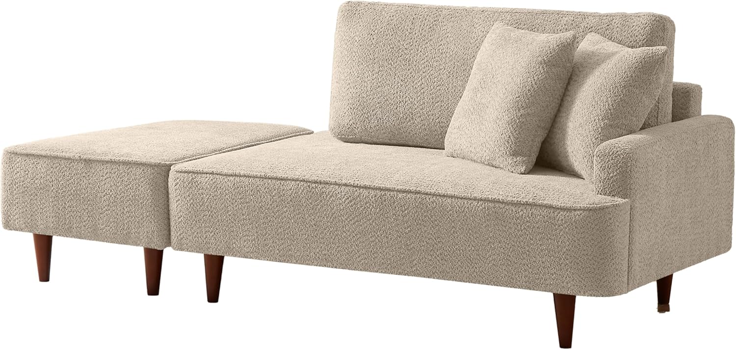 ERYE Left Facing Boucle Upholstered Chaise Lounge with Ottoman Set, Modern Minimalist Chaise Lounge Single Leisure Recliner Sleeper Sofa Daybed for Living Room Bedroom