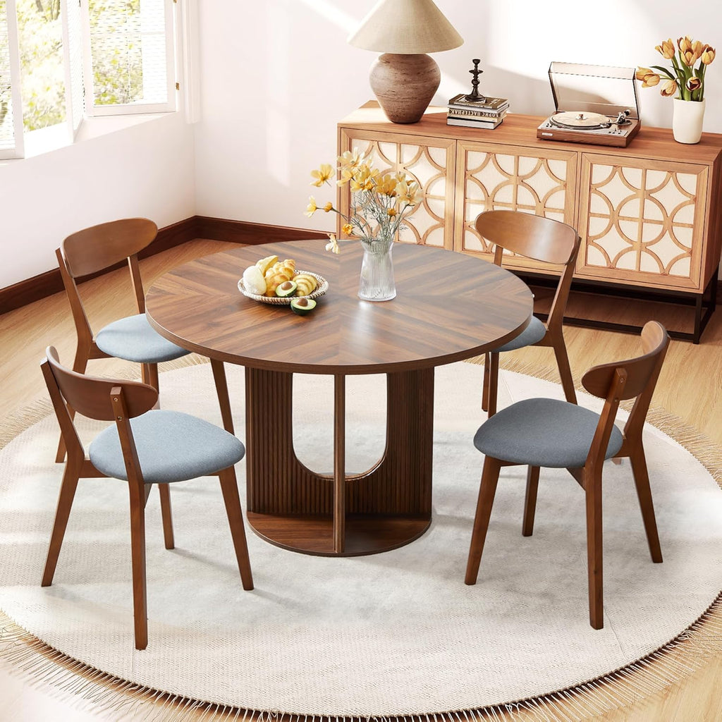 weselon Dining Chairs Set of 4, Solid Wood Dining Chair Armless, Mid-Century Modern Upholstered Linen Seat Cushion Dining Room Chair for Home Kitchen Dining Room Restaurant (Walnut, 4)