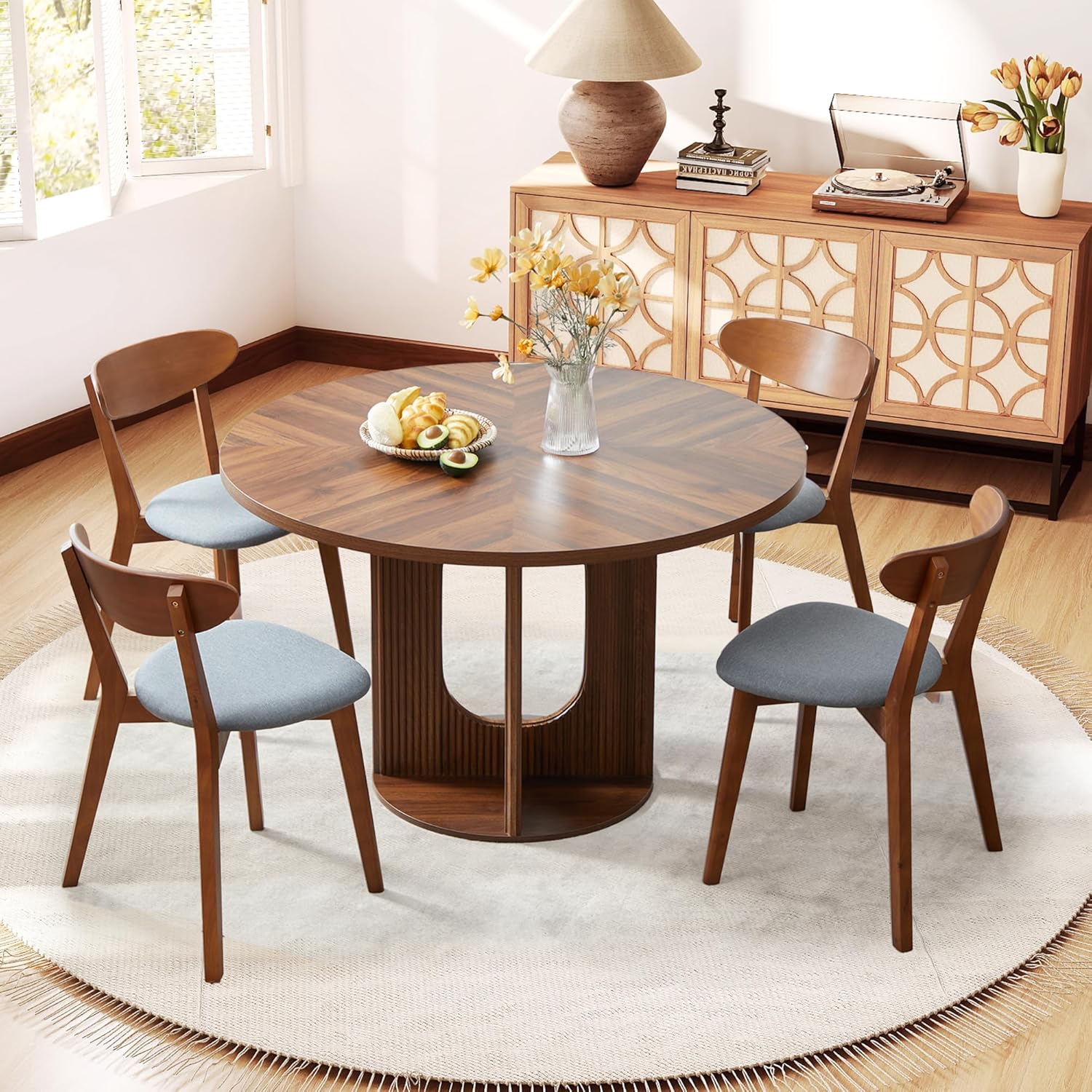 weselon Dining Chairs Set of 4, Solid Wood Dining Chair Armless, Mid-Century Modern Upholstered Linen Seat Cushion Dining Room Chair for Home Kitchen Dining Room Restaurant (Walnut, 4)