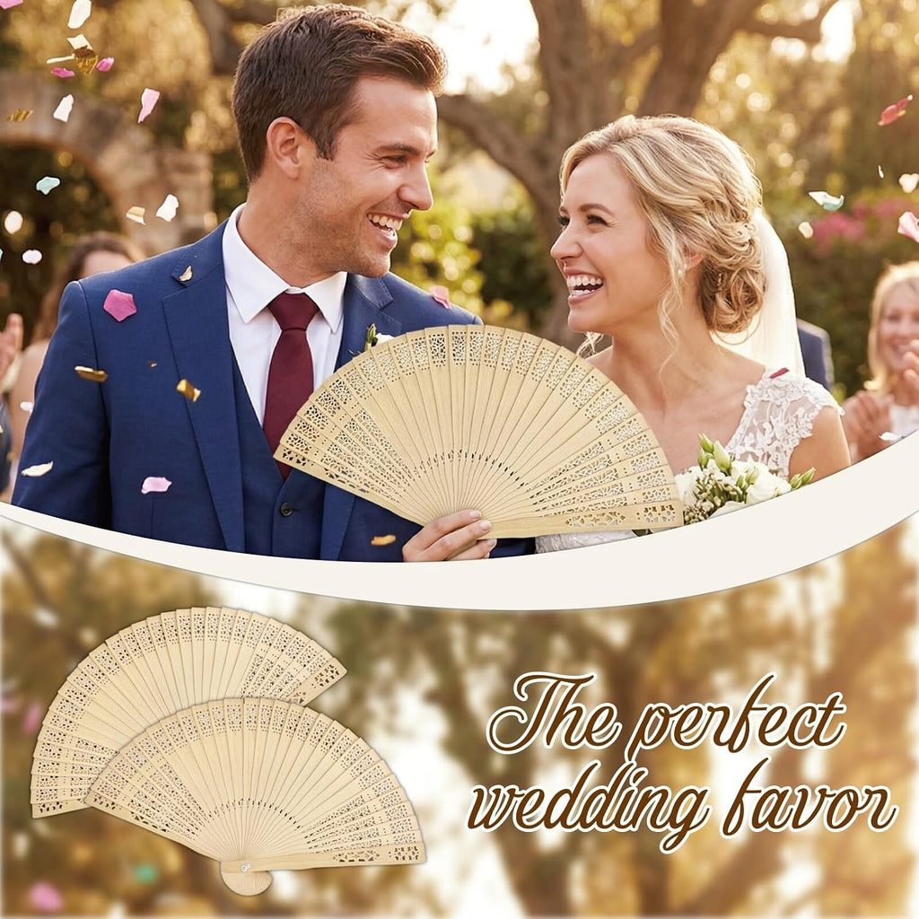Personalized Wedding Fans For Guests Bulk Custom Wooden Folding Hand Fans With Organza Bags For Wedding Party Baby Shower Graduation