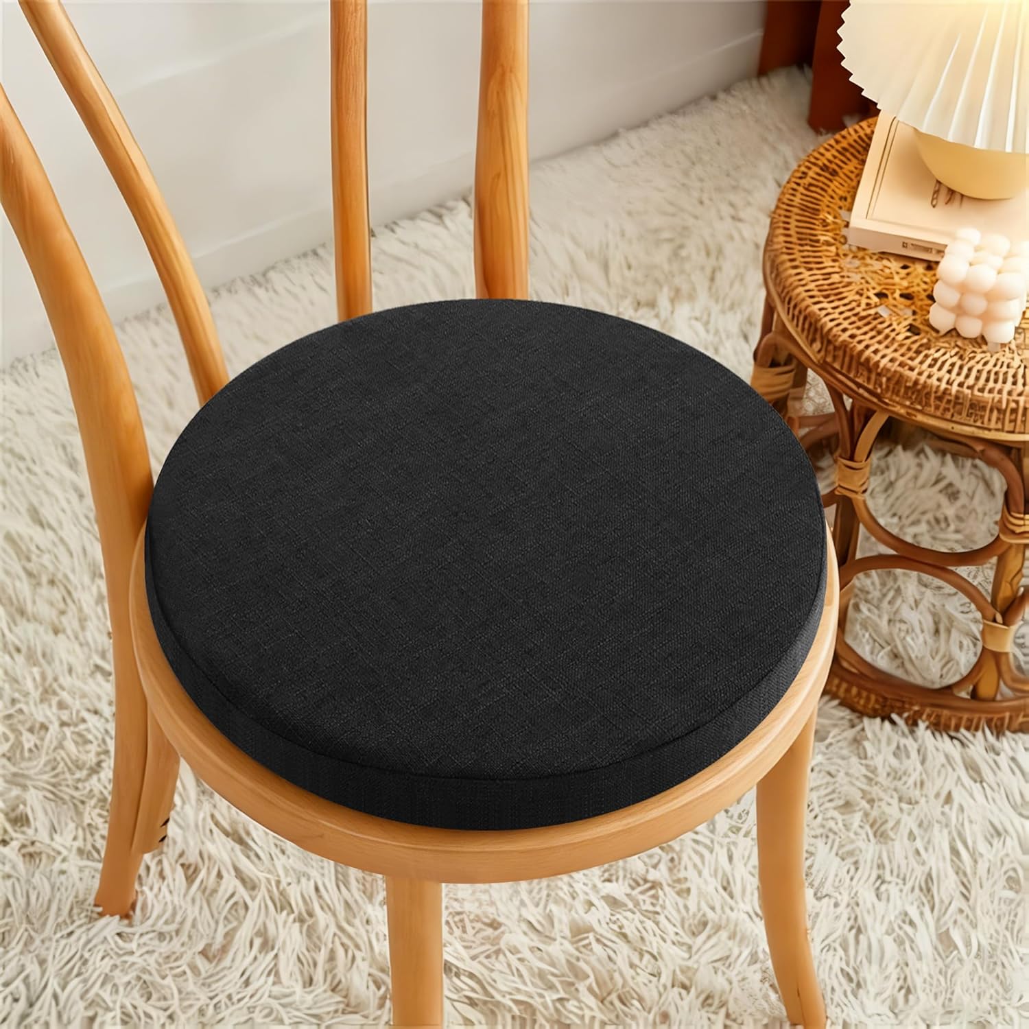 Tromlycs Round Chair Seat Cushion Pad 14 inch for Circle Stool Chairs Non Slip Decorative Foam Cushion Pillow, 1 Piece, 14 x 14 inches, Black