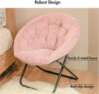 Comfy Faux Fur Saucer Chair for Adults, Foldable Moon Chair with Metal Frame, Soft Padded Lounge Chair for Bedroom, Dorm & Gaming, Large Cozy Circle Chair for Teens & Adults (Dusty Rose)
