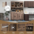 78.5" Tall Kitchen Hutch Storage Cabinet, Large Buffet Cupboard with Glass Doors, Drawers, Adjustable Shelves, Wooden Kitchen Pantry Cabinet with Microwave Shelf for Home Coffee Bar