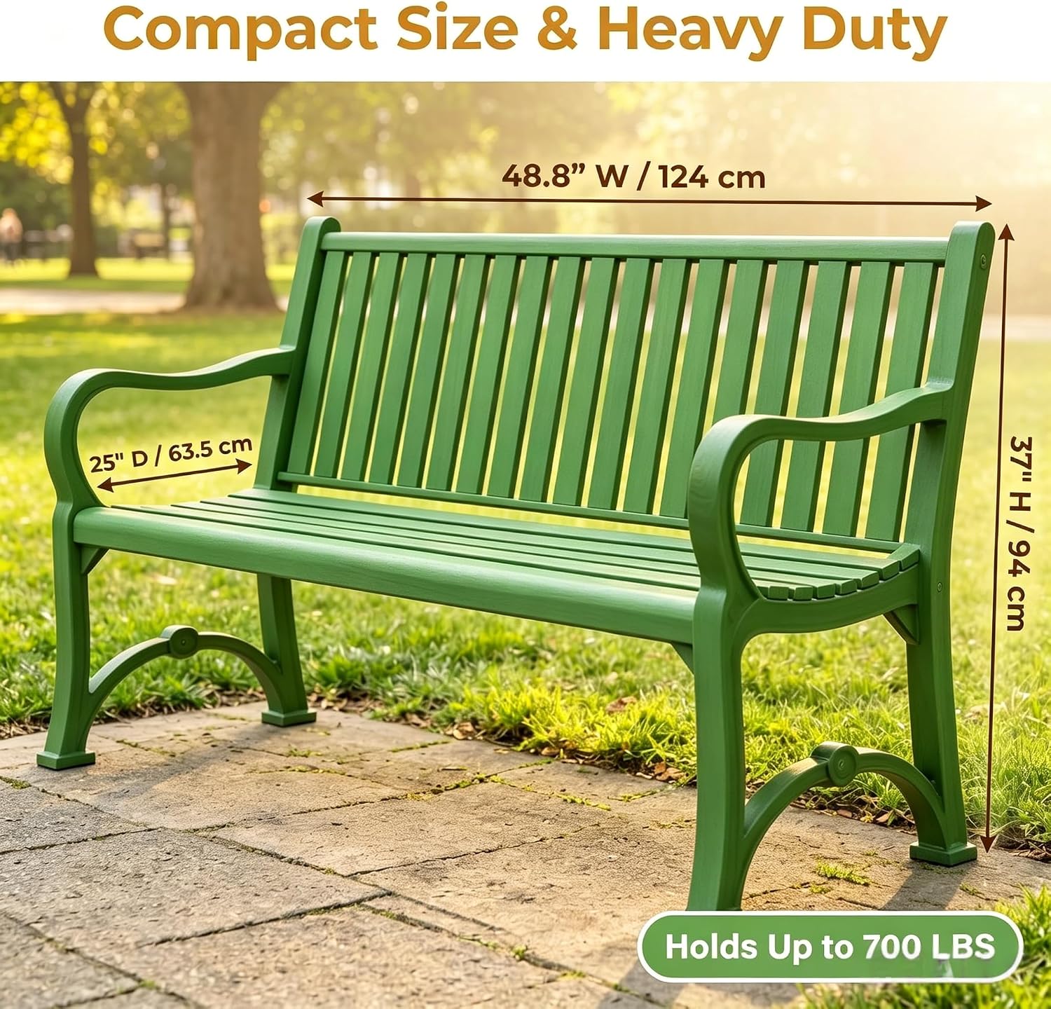 2-Person Green Memorial Garden Bench Poly Lumber Rot-Proof All Weather Outdoor Patio Bench for Porch Backyard Park