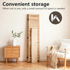 FDW 4 Panel Room Divider Folding Privacy Wooden Screen with Three Clever Shelf Portable Partition Wood Divider for Home Office, Natural Wood