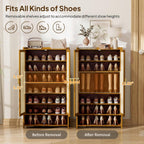 Shoe Cabinet with Doors, 7-Tier Bamboo Shoe Storage Cabinet for Entryway, Freestanding Shoe Rack Cabinet for Hallway Apartment, 43" Tall Modern Farmhouse Style, Holds 24 Pairs，Brown