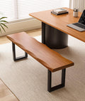 Modern Rustic Solid Wood Bench with Black Metal Legs, Industrial Farmhouse Style, Natural Wood Finish