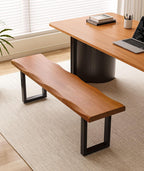 Modern Rustic Solid Wood Bench with Black Metal Legs, Industrial Farmhouse Style, Natural Wood Finish