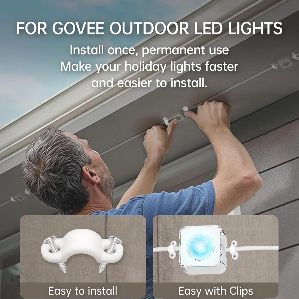 Mount for Govee Outdoor LED Lights (Non-Pro Version) & Brackets Kit for H705A/H706A/H805A, Wall Holder, Rope Light Clips, Replacement Parts, Waterproof, Eaves/Soffit Mount - Universal LED Accessories
