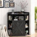 Halitaa Corner Storage Cabinet, Farmhouse Corner Bookshelf with Storage 6-Cubby Wooden Cabinet with USB Ports and Outlets Industrial Organizer for Small Space, Study, Playroom, Living Room