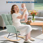 Rocking Chair Nursery, Teddy Upholstered Glider Rocker with High Backrest, Modern Rocking Accent Chair with Headrest, Comfy Armchair for Living Room, Bedroom, Offices, Green