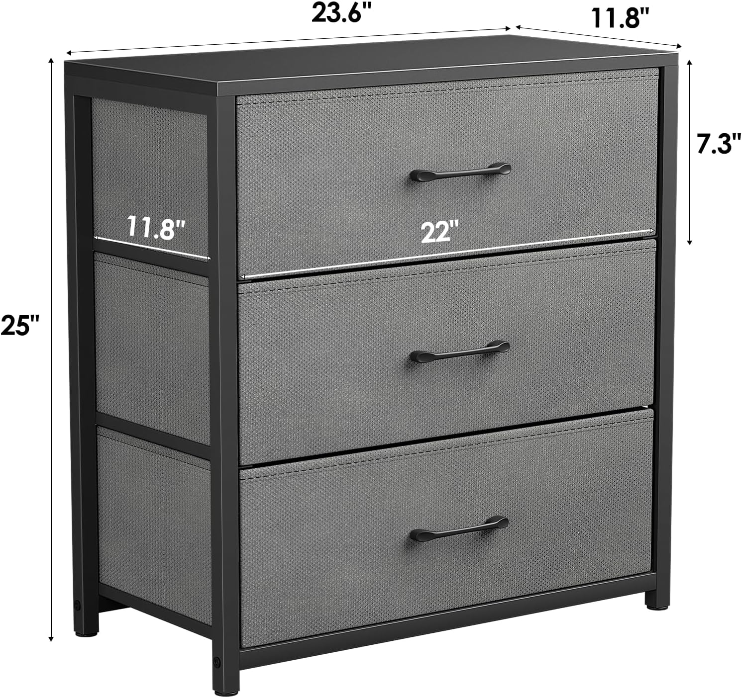 Memobarco Nightstand with 3 Fabric Drawers, Storage Dresser, Gray | Storage Drawers, side Table, End Table, Fabric Drawers, Wood Top, Metal Frame, Bedroom, Closet, Living Room