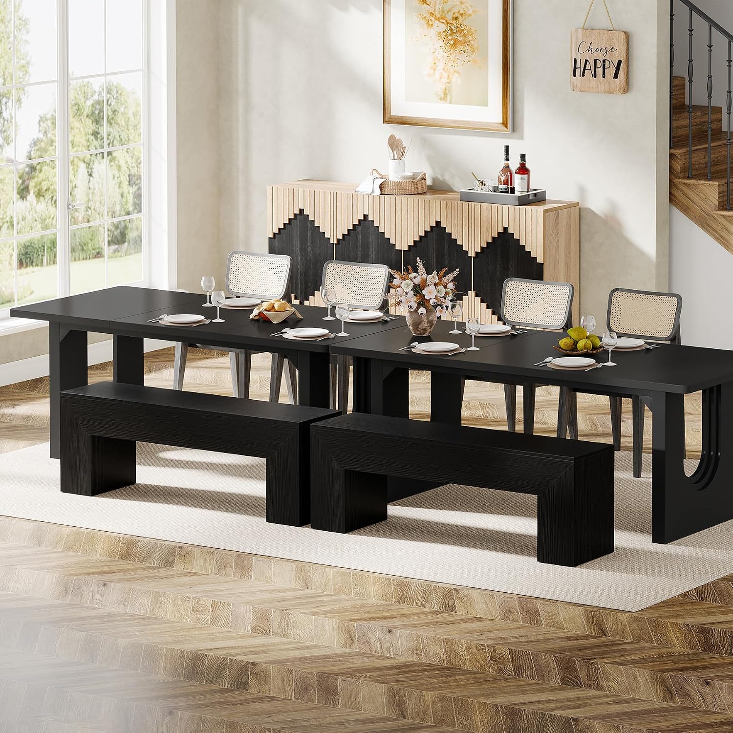 Tribesigns Dining Bench, Farmhouse Wooden Entryway Bench, Entry 47" Long Bench for Living Dining Room, Hallway and Bedroom, Easy Assembly, Black