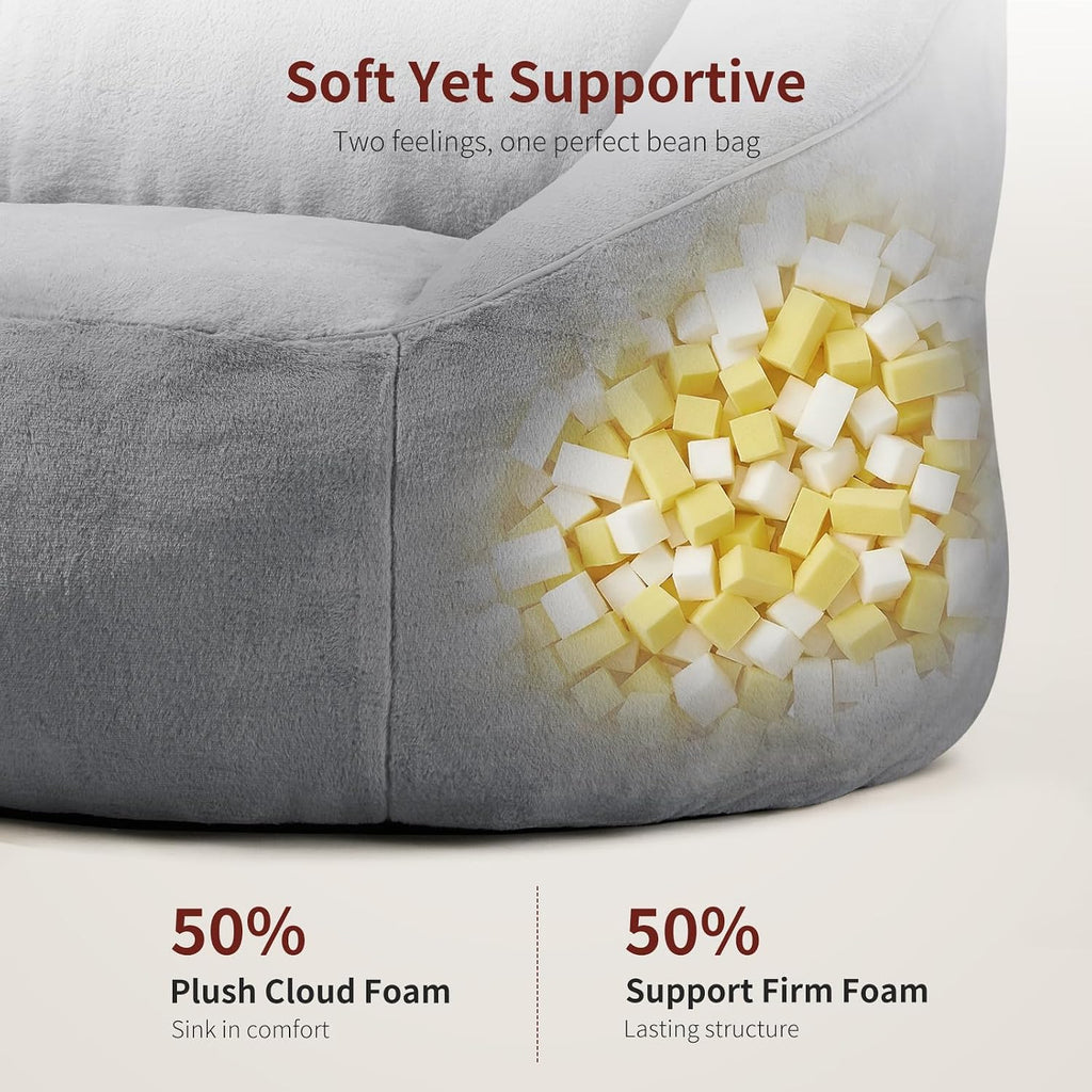 Relefree Oversized Bean Bag Chairs for Adults,Bean Bag Loveseat Sofa,Boneless loveseat for Reading,2 Seater Lazy Sofa for Small Spaces,Mini Small Couches for Living Room,Bedroom,Apartment,Lava Gray