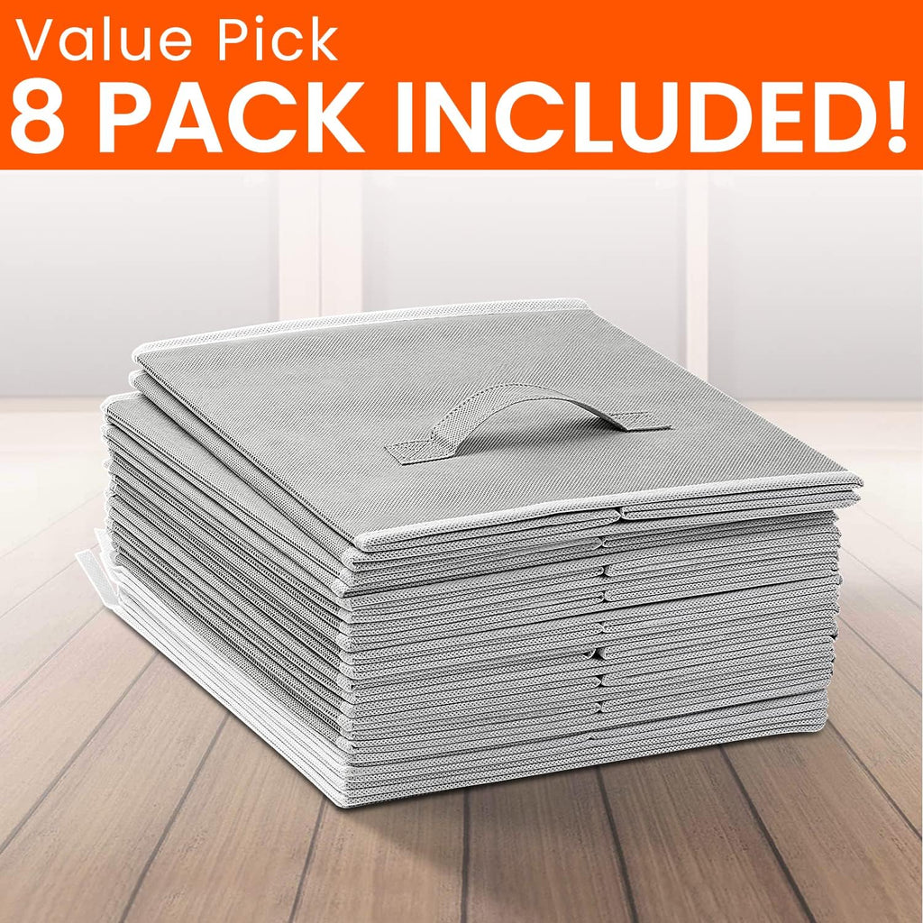 Criusia Storage Cubes - 11 Inch Heavy Duty Fabric Closet Bins for Shelves, Cube Organizer - 8 Pack Collapsible Decorative Storage Bins Baskets for Organizing Clothes Blankets Toys (Grey)