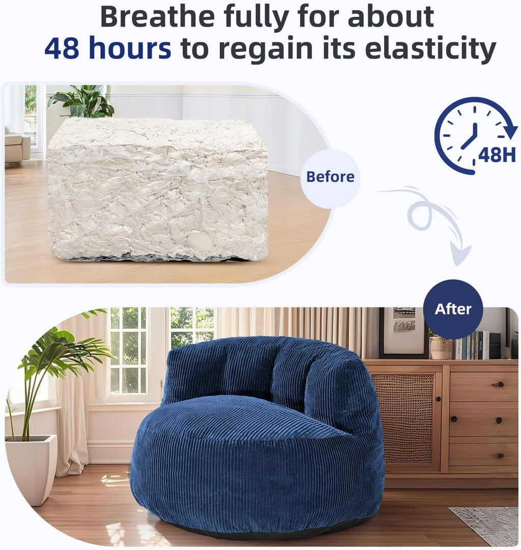 MASVIS Bean Bag Chair,3ft Memory Foam Bean Bag Chair for Adults Kids Teens,Soft Velvet Comfy Floor Chair with Supportive Backrest,Lazy Sofa Lounge Chair for Living Room Bedroom Game Room,Navy