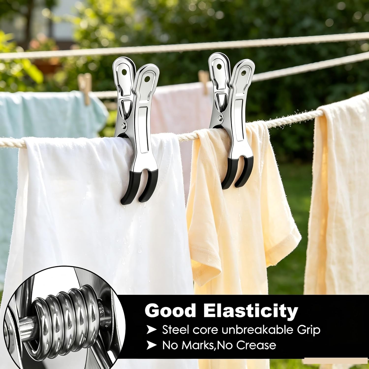 10 Pack Large Clothespins, 4.33*2.36 Inch Heavy Duty Metal Spring Clips, Windproof Strong Grip Beach Towel Clips, Multi-Purpose for Outdoor Clothesline, Beach Chairs, Tablecloths and Laundry