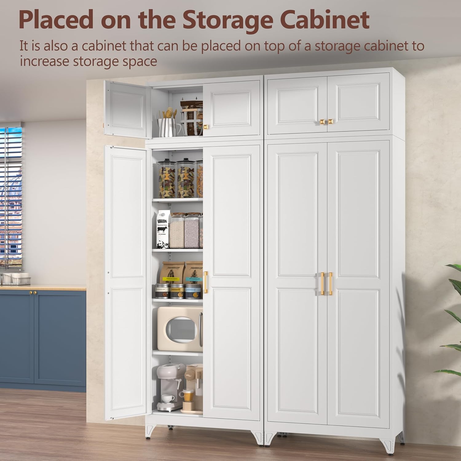 Polup Wall Cabinet with Doors，Pantry Cabinets for Kitchen Storage, Small Top Cabinet, for Dining Room, Living Room, Bathroom, 16" D x 32" W x 15" H, White, Assembly Required