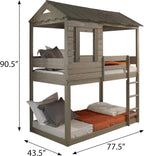 Rustic Grey Twin Over Twin Bunk Bed with Built in Ladder
