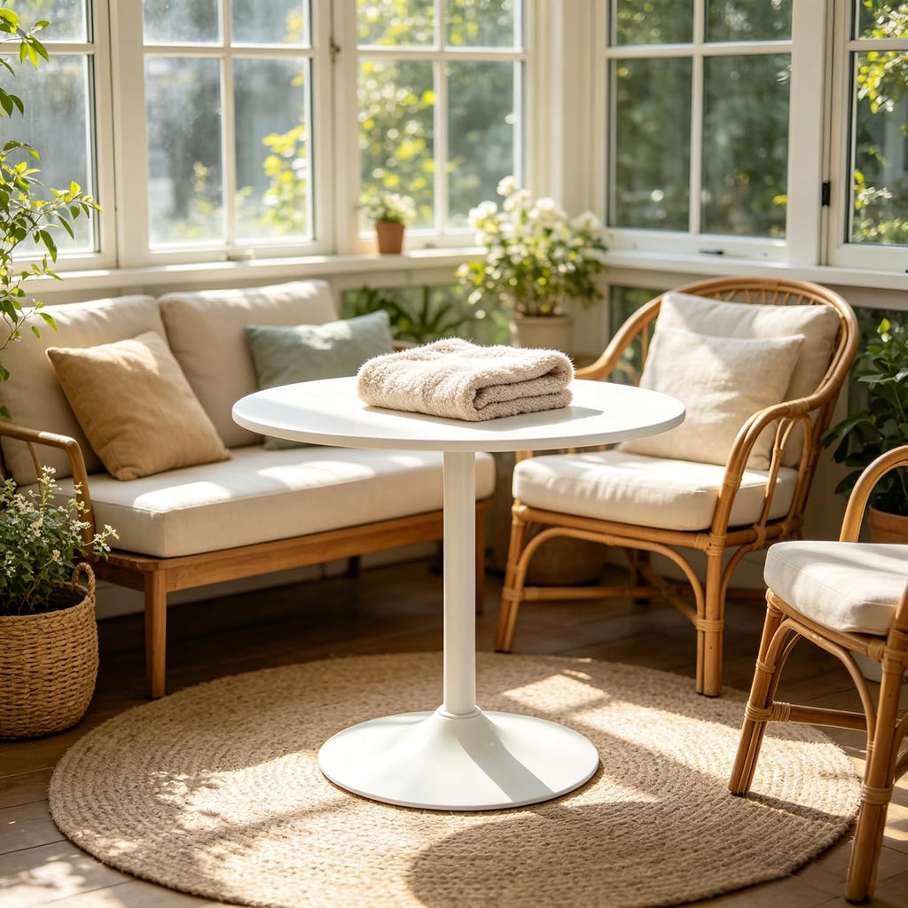 31.5 Inch Dining Table Round Bar Table for 2-4 with Enlarged Pedestal Base, Modern Mid Century Round Top Kitchen Table for Kitchen Living Room Cafe Small Spaces, White