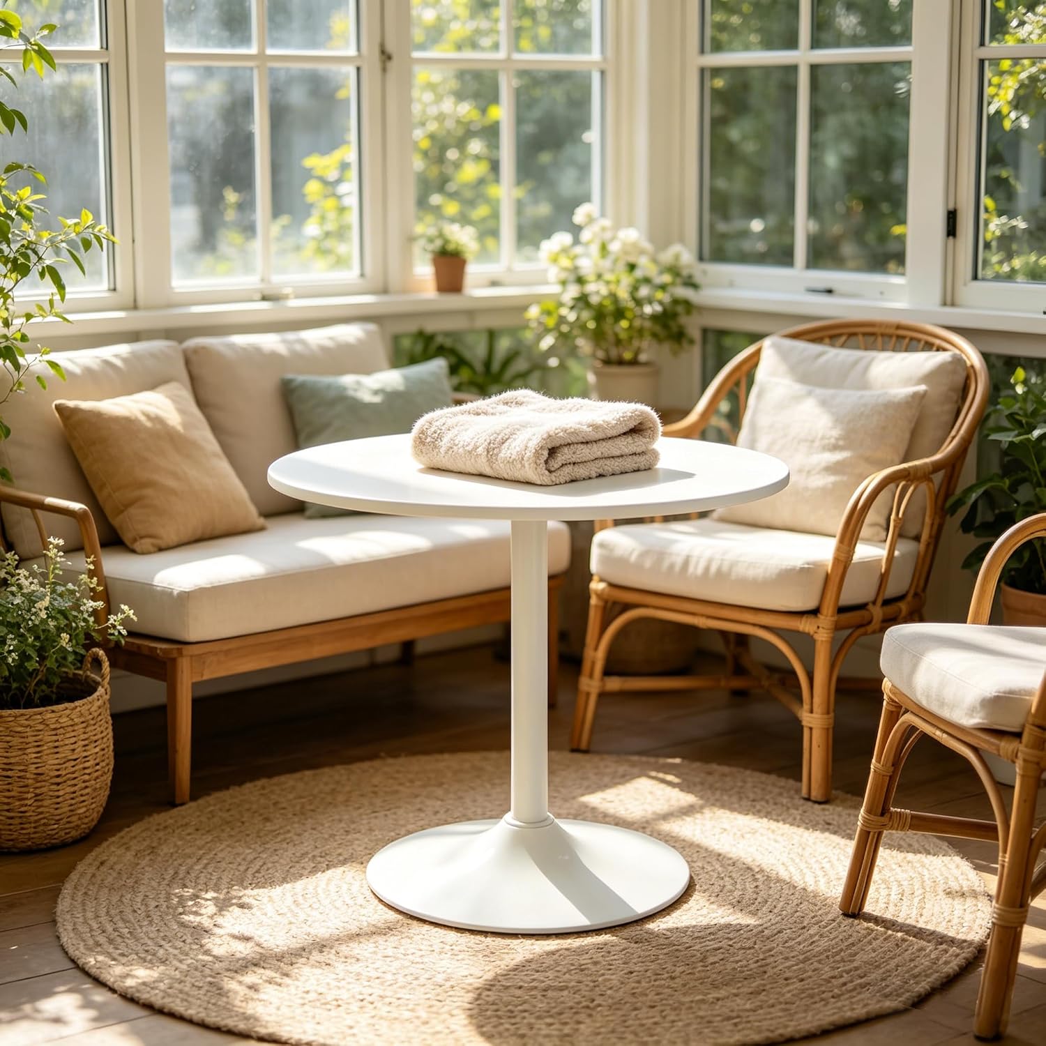 31.5 Inch Dining Table Round Bar Table for 2-4 with Enlarged Pedestal Base, Modern Mid Century Round Top Kitchen Table for Kitchen Living Room Cafe Small Spaces, White