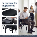 HNY Black Tablet Arm Chairs Set of 10, Mesh Office Waiting Room Guest Nesting Stacking Chairs, Reception Chairs with Flip-Up Table Conference Chairs for School Classroom Training Meeting Room