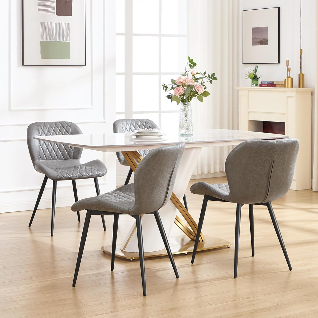 Dining Chairs Set of 4, Comfy Modern Dining Chairs with Thick Cushions, Upholstered Fabric Kitchen Side Chairs with Adjustable Metal Legs for Dining Room (Light Grey)