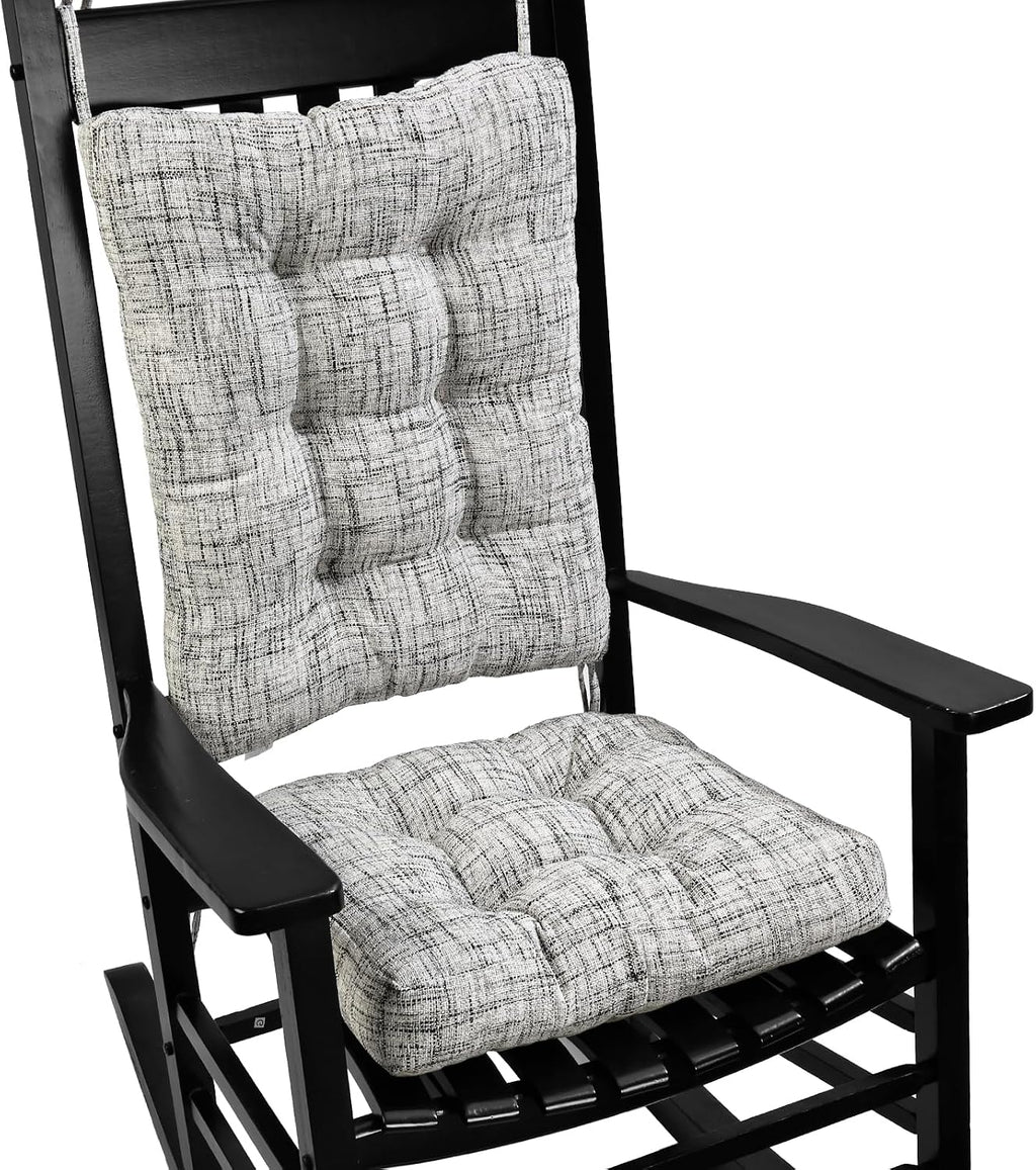 SINOSSO Rocking Chair Cushion Set with Thick Padding, Back Pillow & Seat Cushion with Ties, Modern Interwoven Style Indoor Living Room Rocker Chair Pads for Elderly Sitting, White-Gray