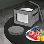 homyfort China Storage Containers With Lid and Handles, Dinnerware Storage Box for Dishes with 12 Felt Dividers, Hold 24 Plates, 12x 12, Set of 2, Grey