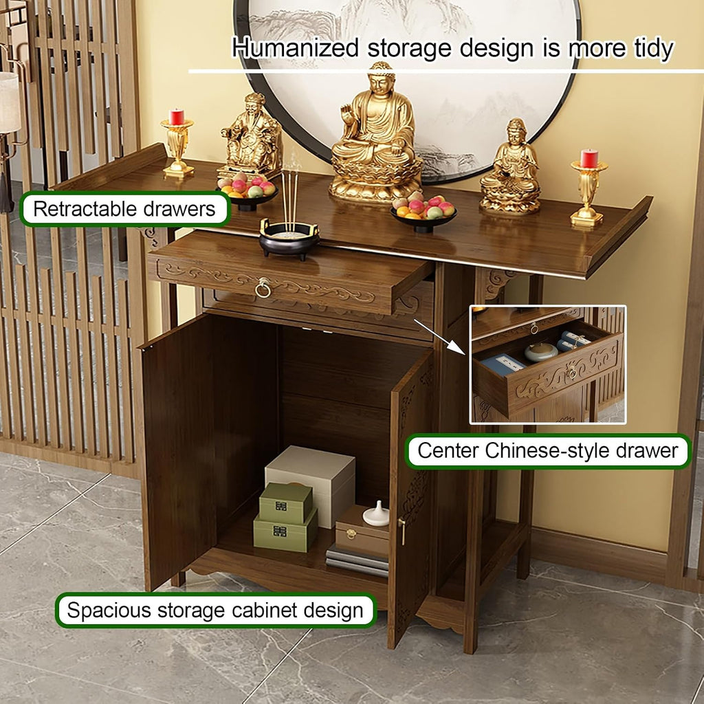 Meditation Table with Storage, Chinese Shrine Altar Table, Buddha Altar Cabinet, Decorative Home Shrine with Cabinet, for Living Room Bedroom Office(80cm/31.5in)