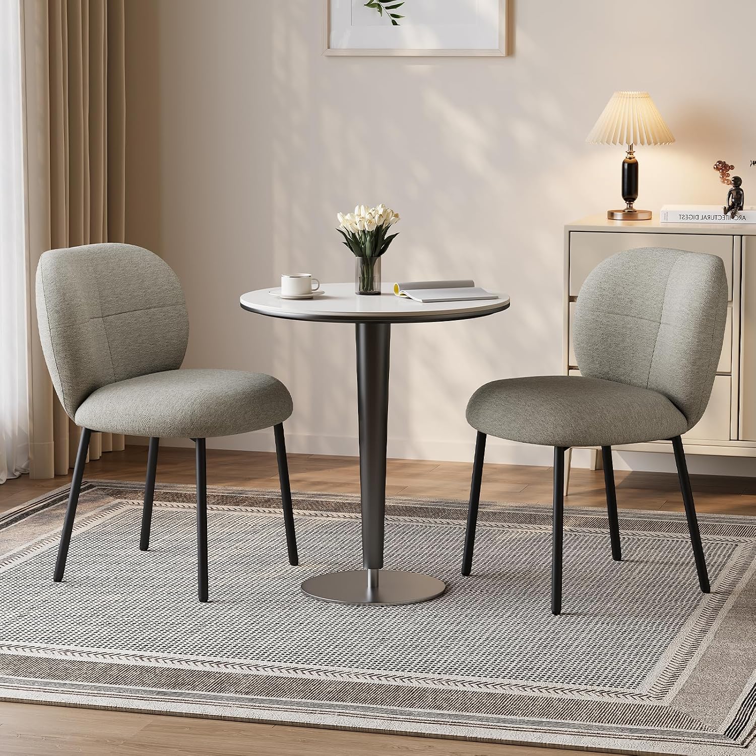 Modern Upholstered Dining Chairs, Linen Fabric Dining Chairs with Padded Seat & Back, Sturdy Metal Legs, Armless Kitchen Accent Chairs, 350 lbs Weight Capacity
